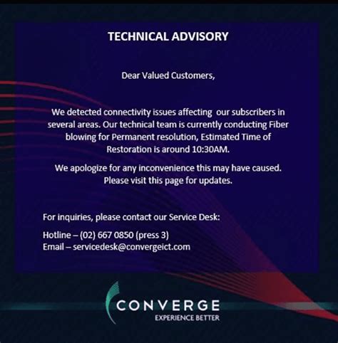 converge down|Converge ICT went down for 2 hours .